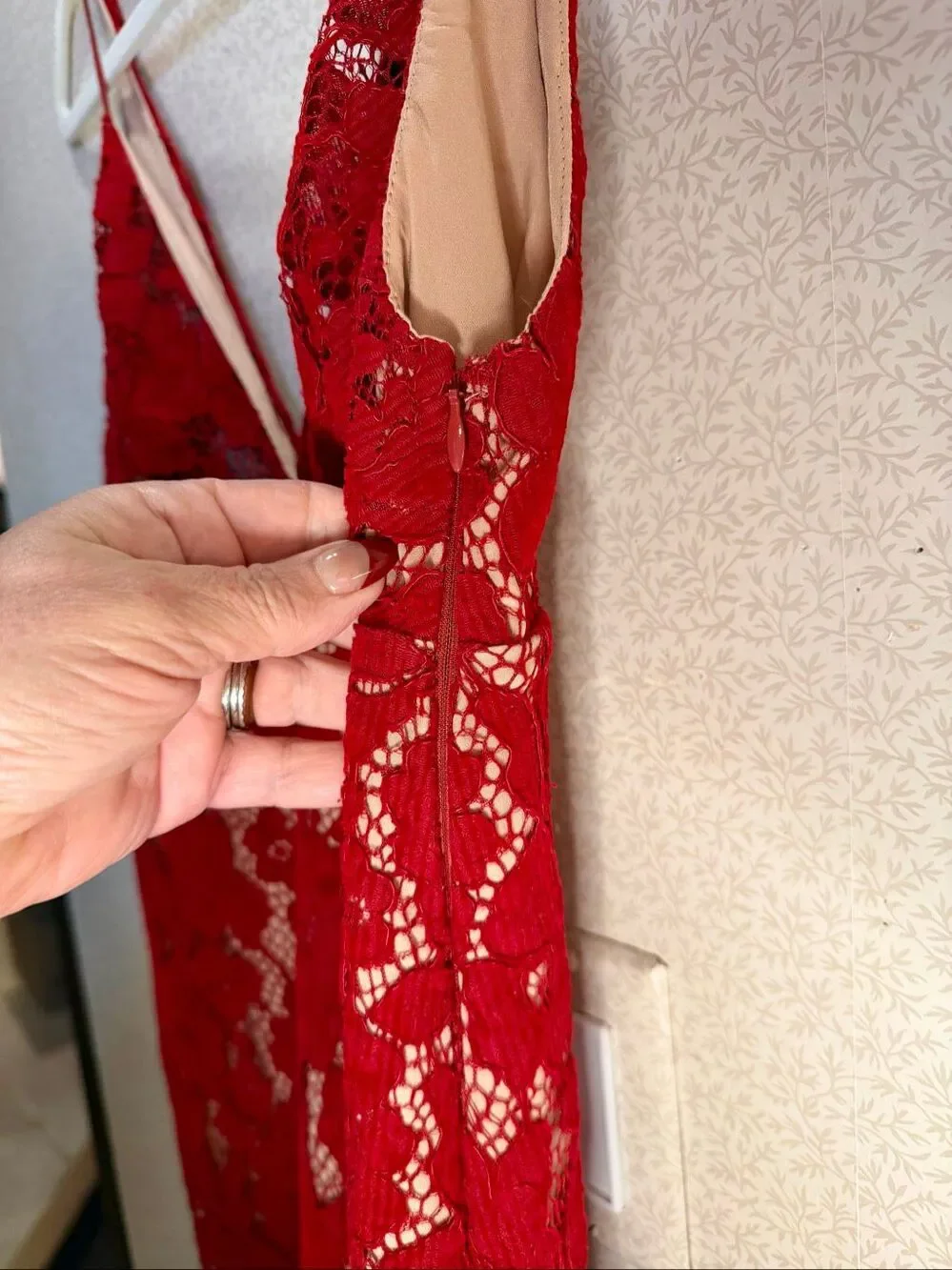Free People red lace floral mini dress